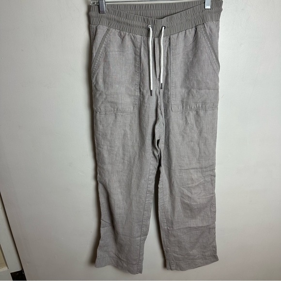 Athleta Cabo Wide Leg Pants Women's Size 6 Gray Pockets Drawstring 100% Linen - Picture 1 of 10